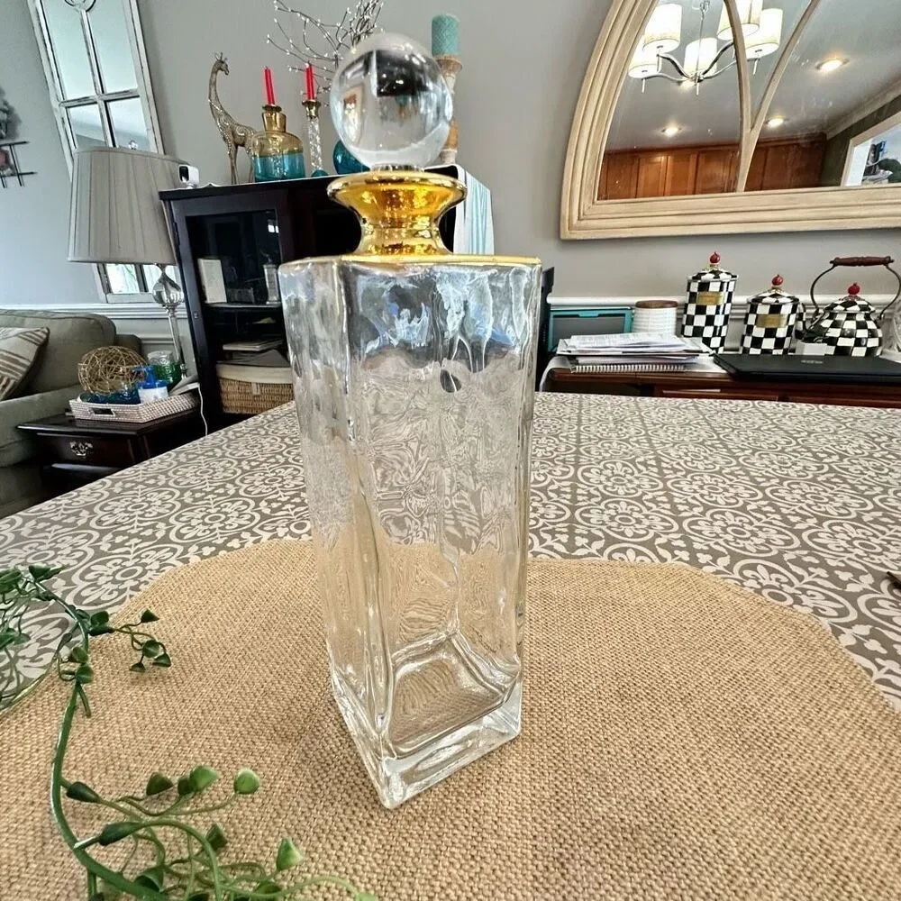 Mette Ditmer‎ Denmark Glass and Gold trim Decanter Carafe 10” With Cover Vintage